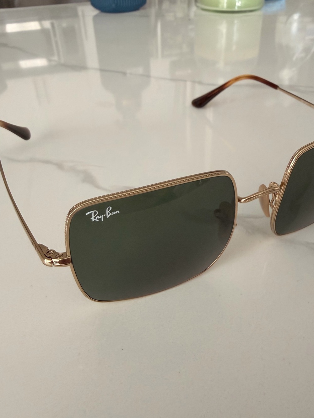 Ray-Ban Stylish Square Gold Frame Sunglasses with Dark Lenses - Picture 3 of 8